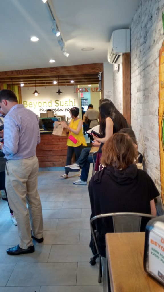 Inside Beyond Sushi, Midtown West branch, as the rush hour calms down!
